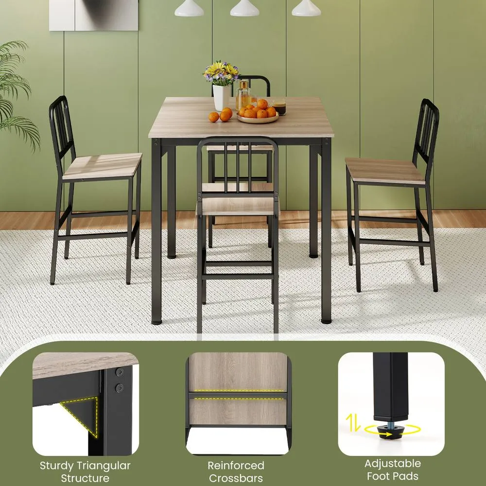 Costway Counter Height Dining Table Set 5PCS Kitchen Bar Table & Chairs Set in Grey 6