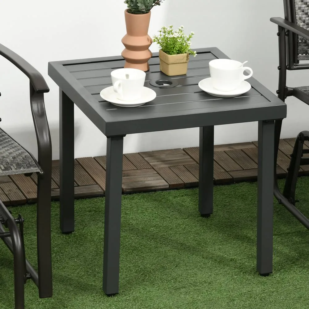 OUTSUNNY Garden Side Table Coffee Table with Umbrella Hole for Patio Balcony in Grey