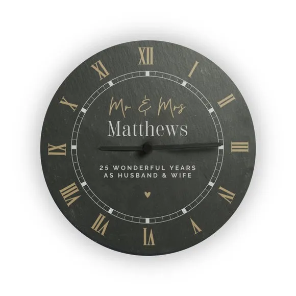 Personalised Couples Slate Wall Clock 3