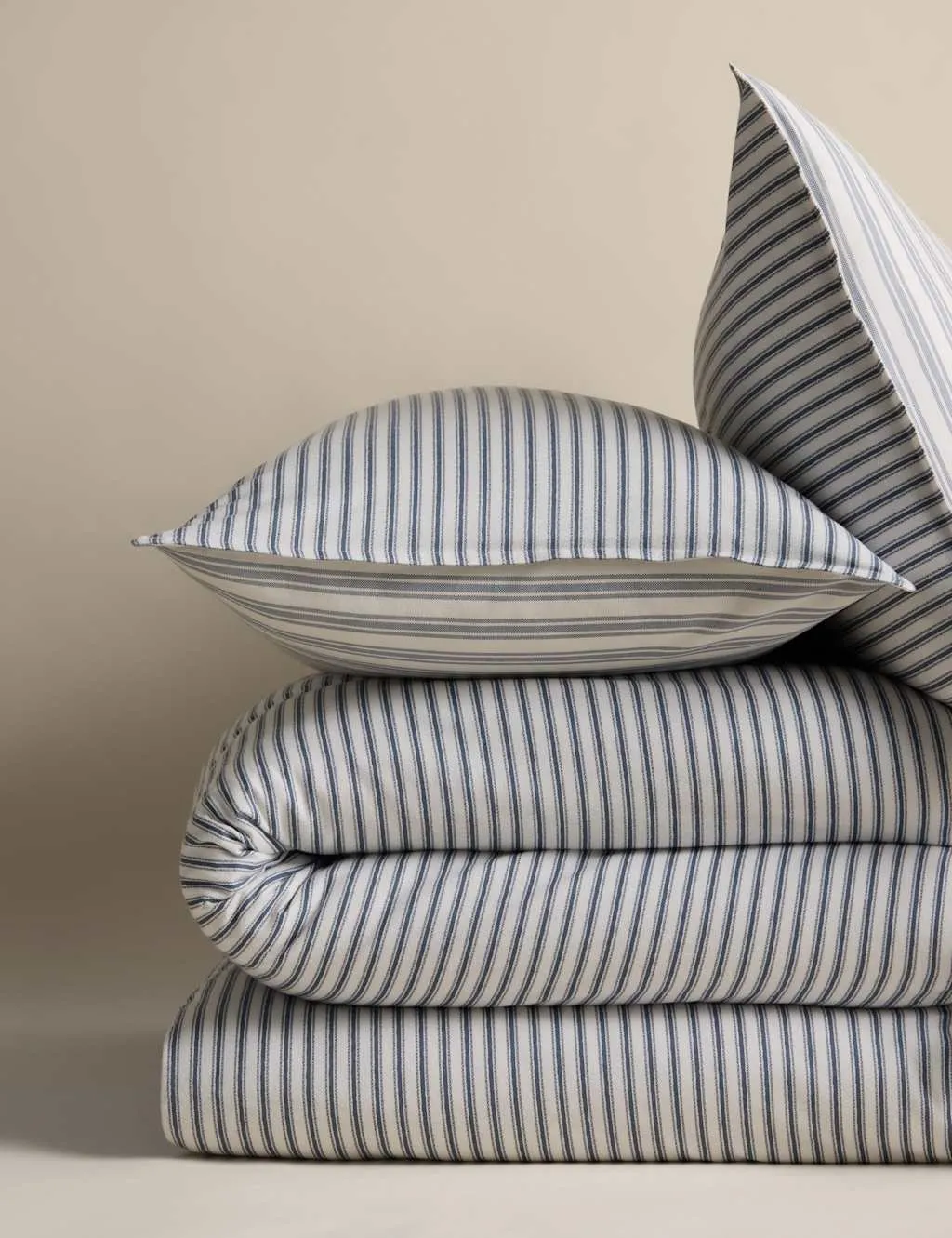 M&S Brushed Cotton Striped Bedding Set Slate Blue