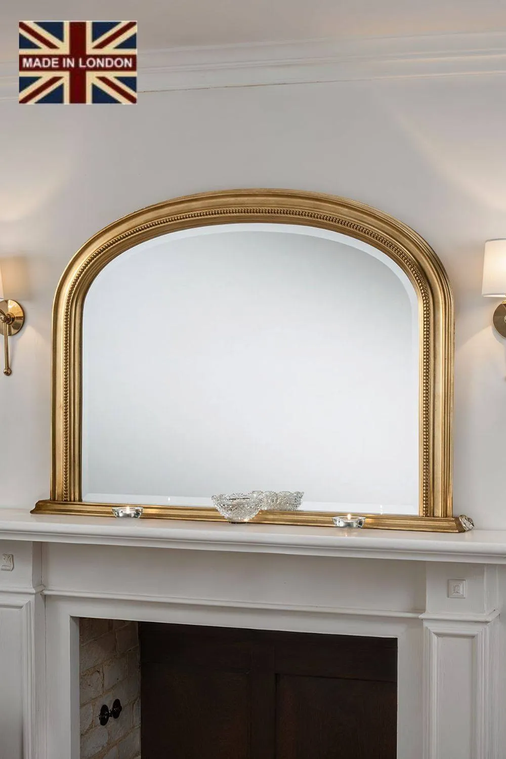 Yearn Mirrors Diana Overmantle Arched Gold Bevelled Mirror
