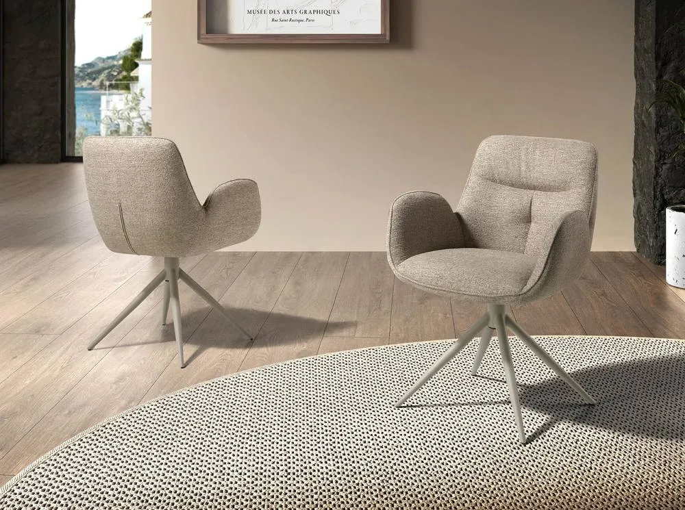 Angel Cerda Swivel Dining Chair in Fabric in Beige 5