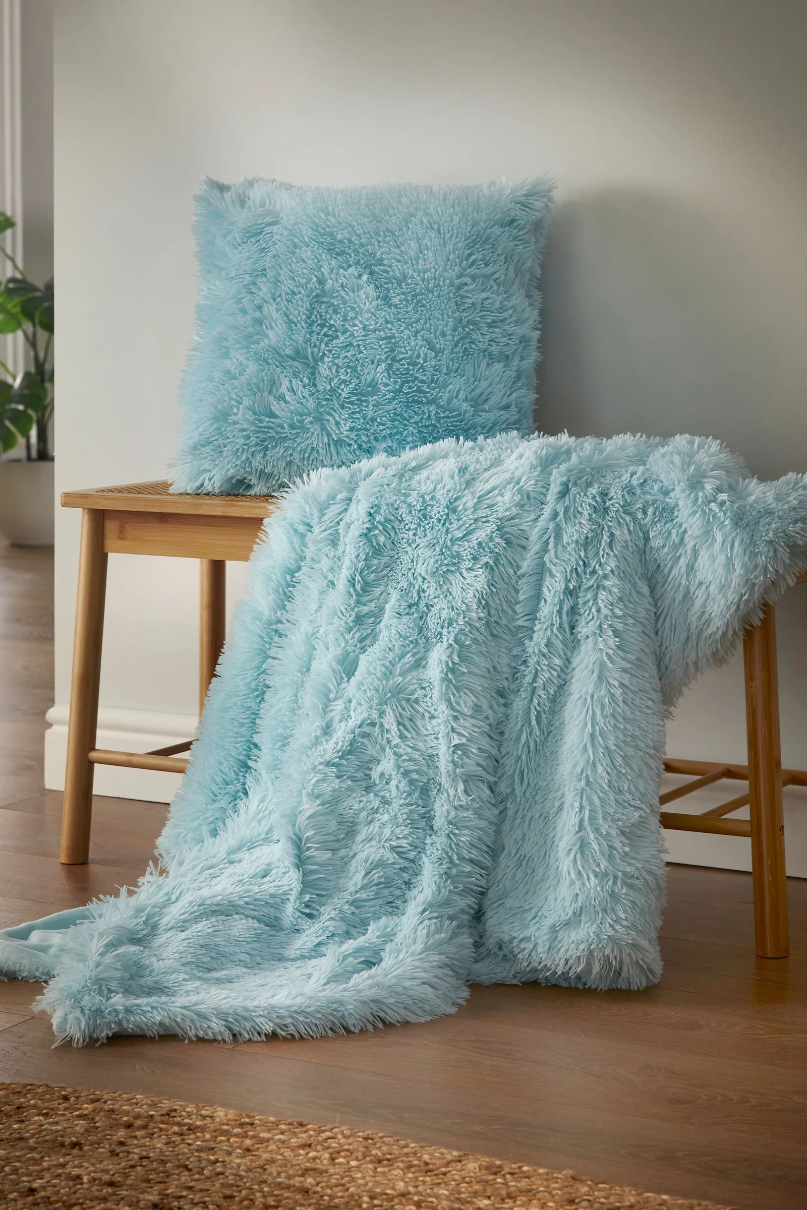 Catherine Lansfield 'Cuddly' Faux Fur Cushion in Duck Egg Blue 2