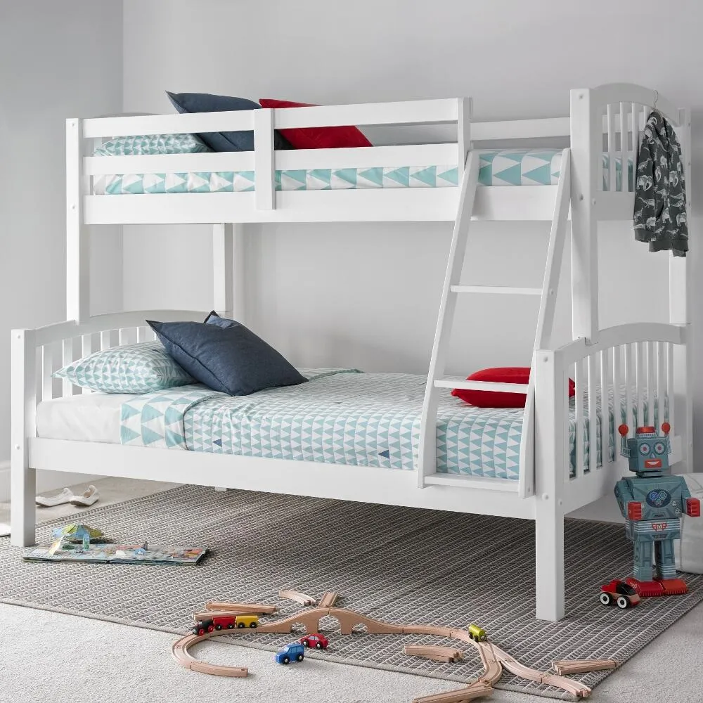 American - Kids Triple Sleeper Bunk Bed -- White - Wooden - 3ft and 4ft - Happy Beds 1