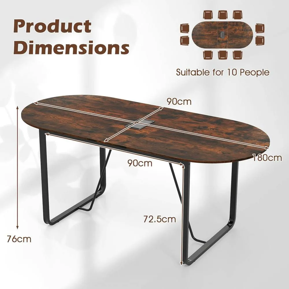 Costway 180 CM Executive Table Oval Home Office Table w/Metal Frame-Brown in Brown 5