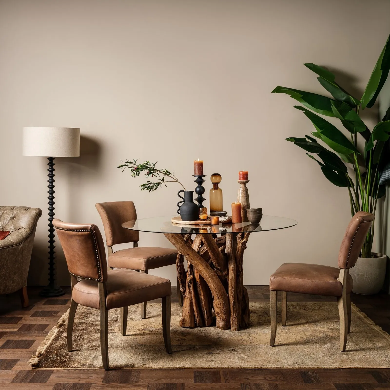 Whinfell Round Dining Table 130Cm, Round, Brown Glass | Barker & Stonehouse 2
