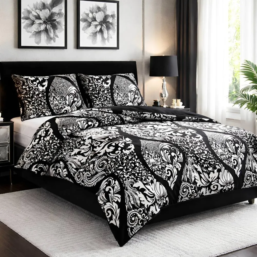 Pamposh Duvet Cover Set Reversible Quilt Covers Luxury Bedding Sets in Black