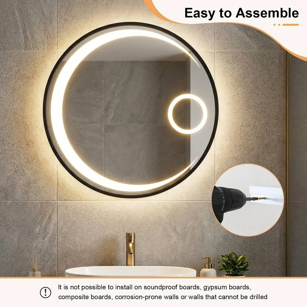 Costway 60 cm Round LED Bathroom Mirror with Anti-Fog Function in Black 6