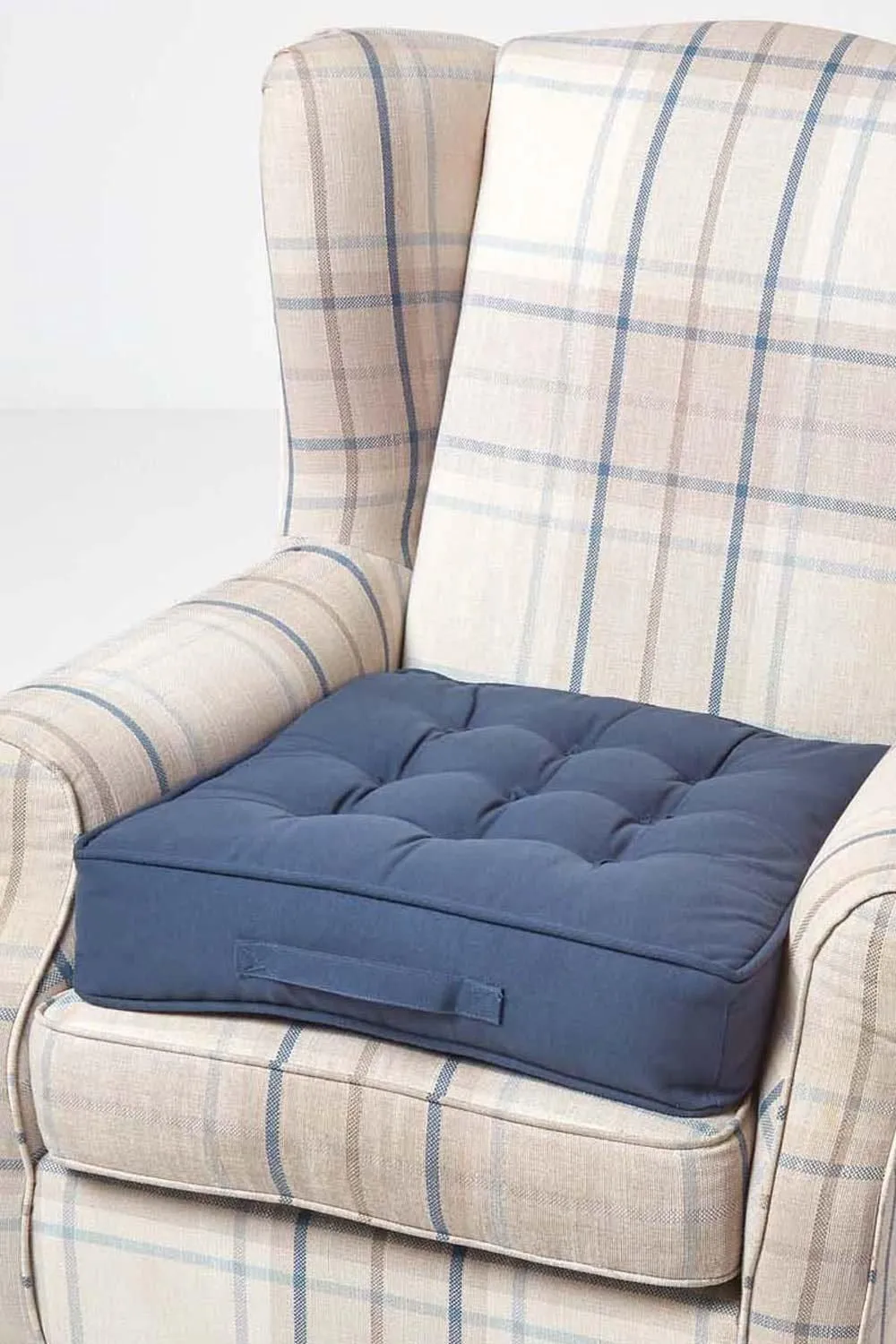 Homescapes Cotton Armchair Booster Cushion in Navy