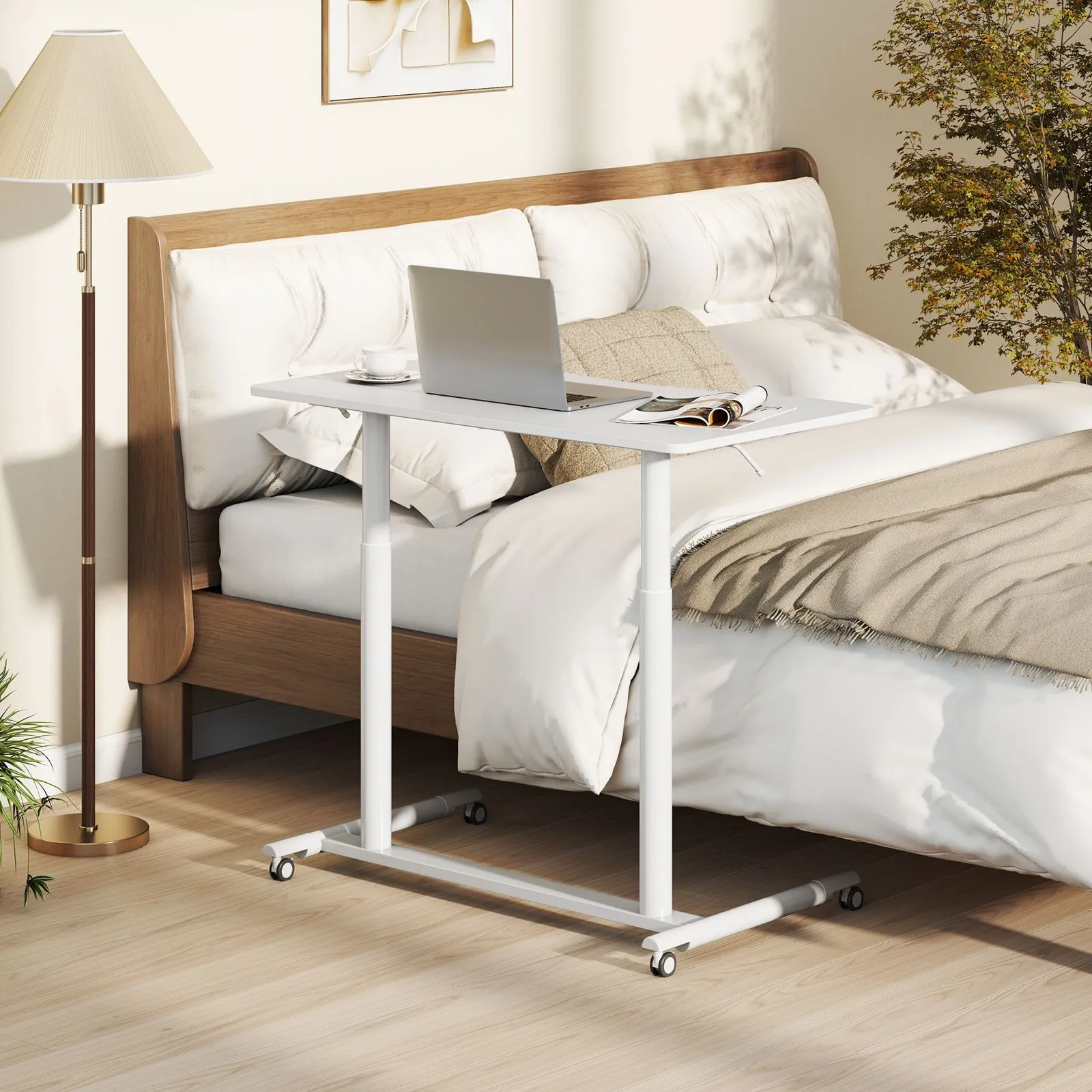 Costway Mobile Standing Desk C-Shaped Sit Stand Desk w/Adjustable Height in White 3