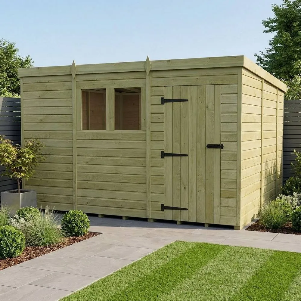 Buttercup Farm 11ft x 10ft Pent Garden Shed Single Door With Windows - Timber in Natural 2