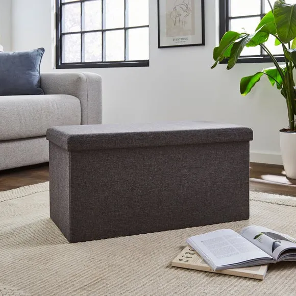 Faux Linen Rectangular Ottoman 1