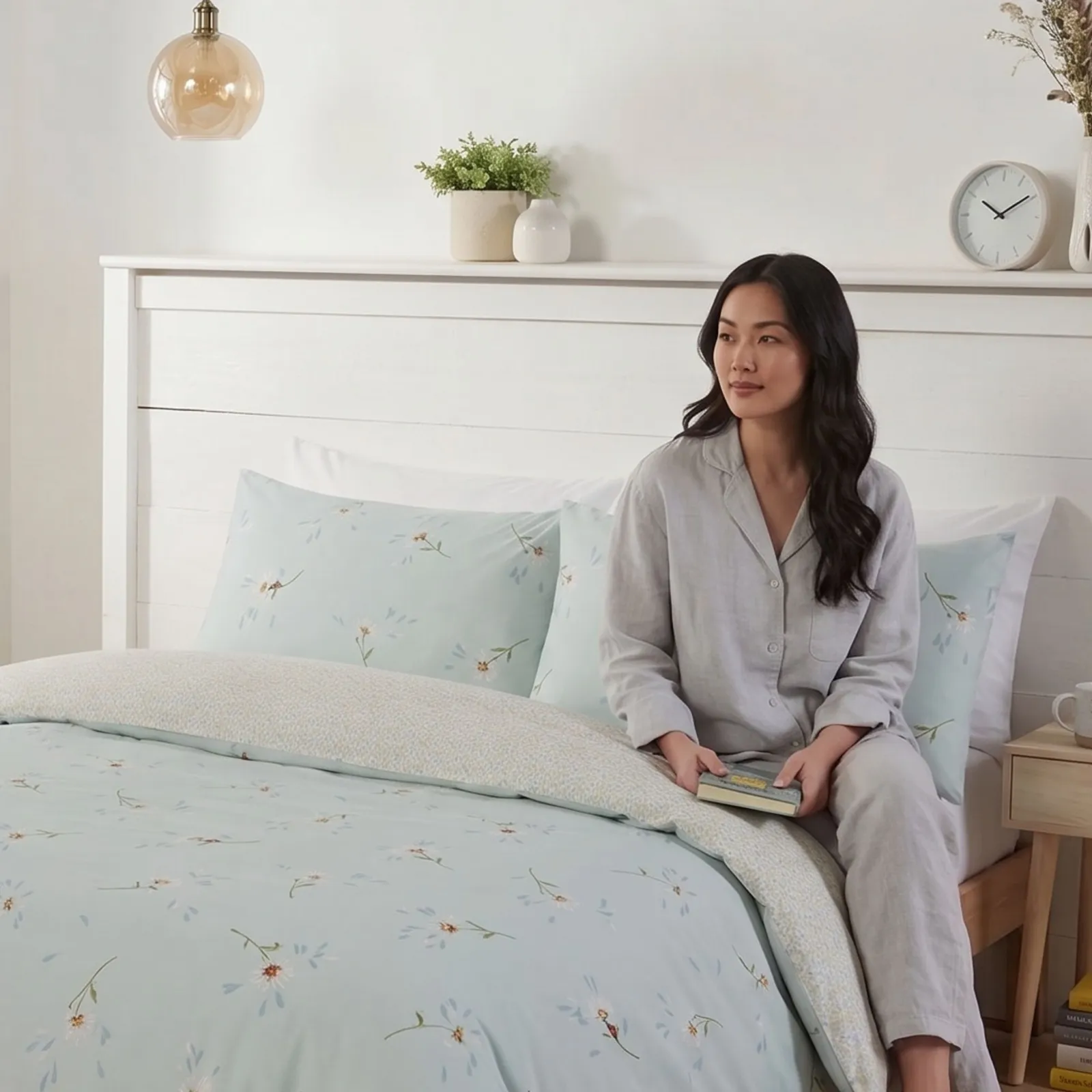 Rapport Home Daisy Floral Polycotton Duvet Cover Set with Pillowcase in Duck Egg Blue 6
