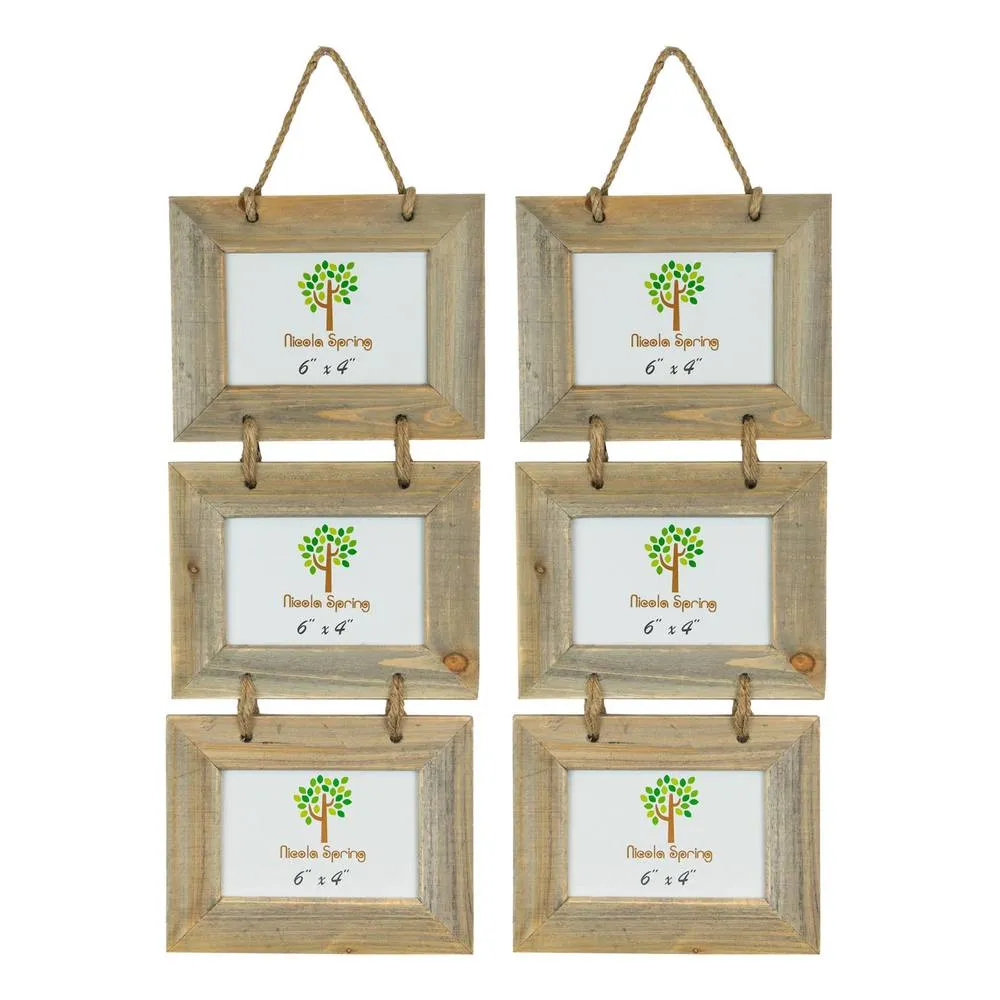 Nicola Spring Rustic Wooden Hanging 3 Photo Frames - 6 x 4" - Pack of 2 in Natural