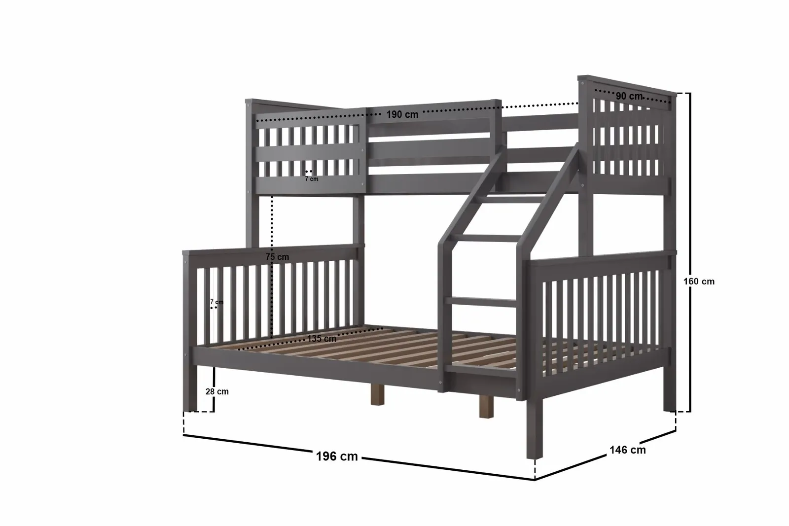 Flair Zoom Wooden Triple Bunk Bed in Grey 6
