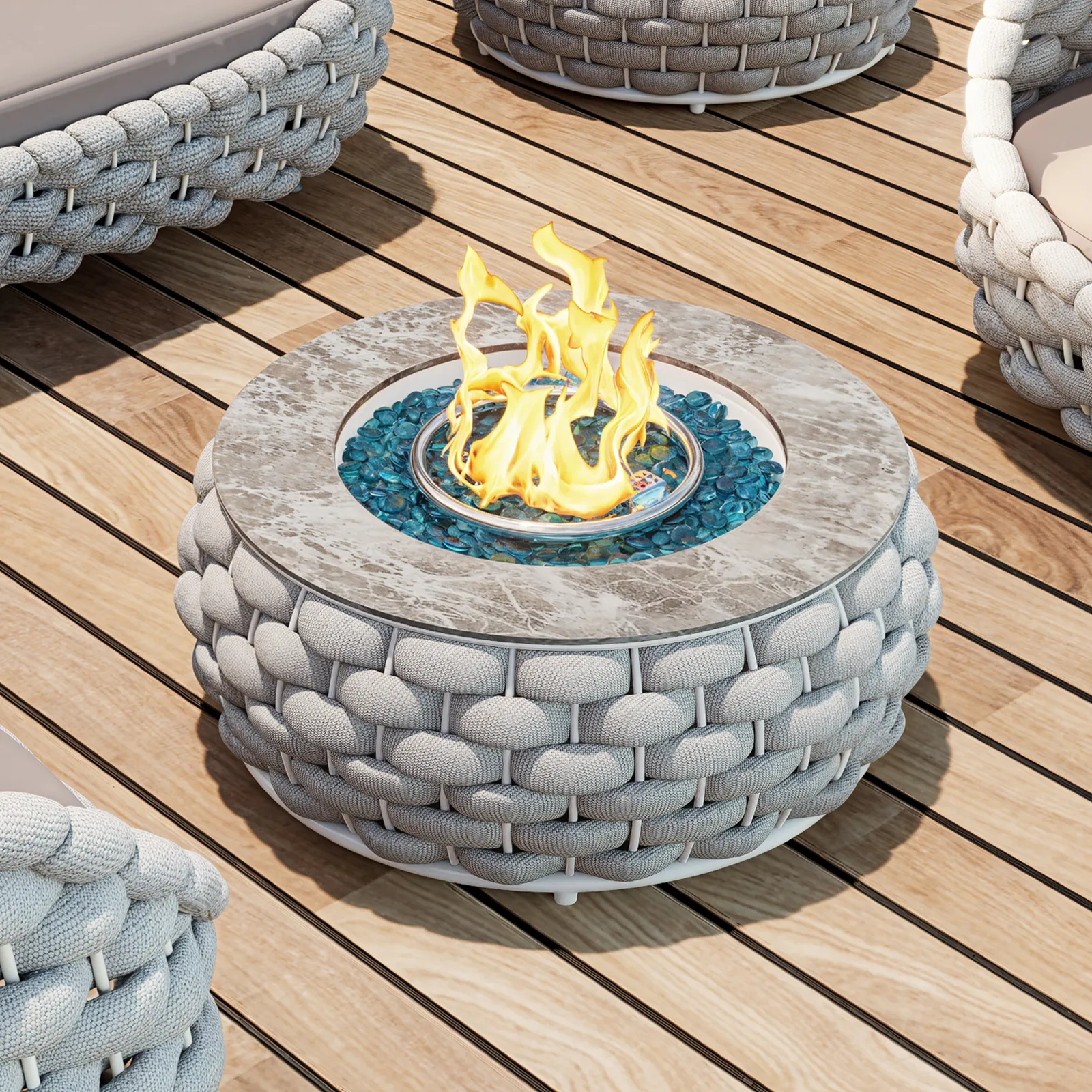 Smokeless Propane Outdoor Fire Pit Table Round Patio Furniture Firepit in Aluminium Alloy (350 cm High)