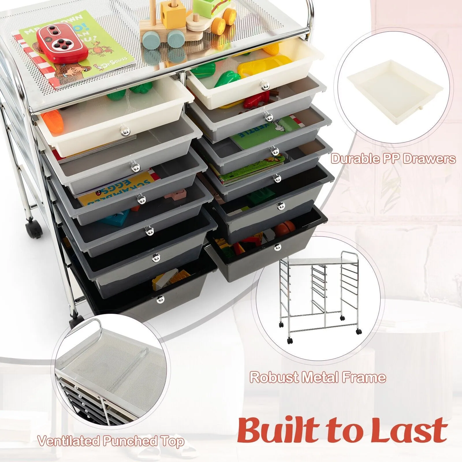 Costway 12 Drawer Rolling Storage Cart Office Lightweight Utility Cart w/Wheels in Black 6
