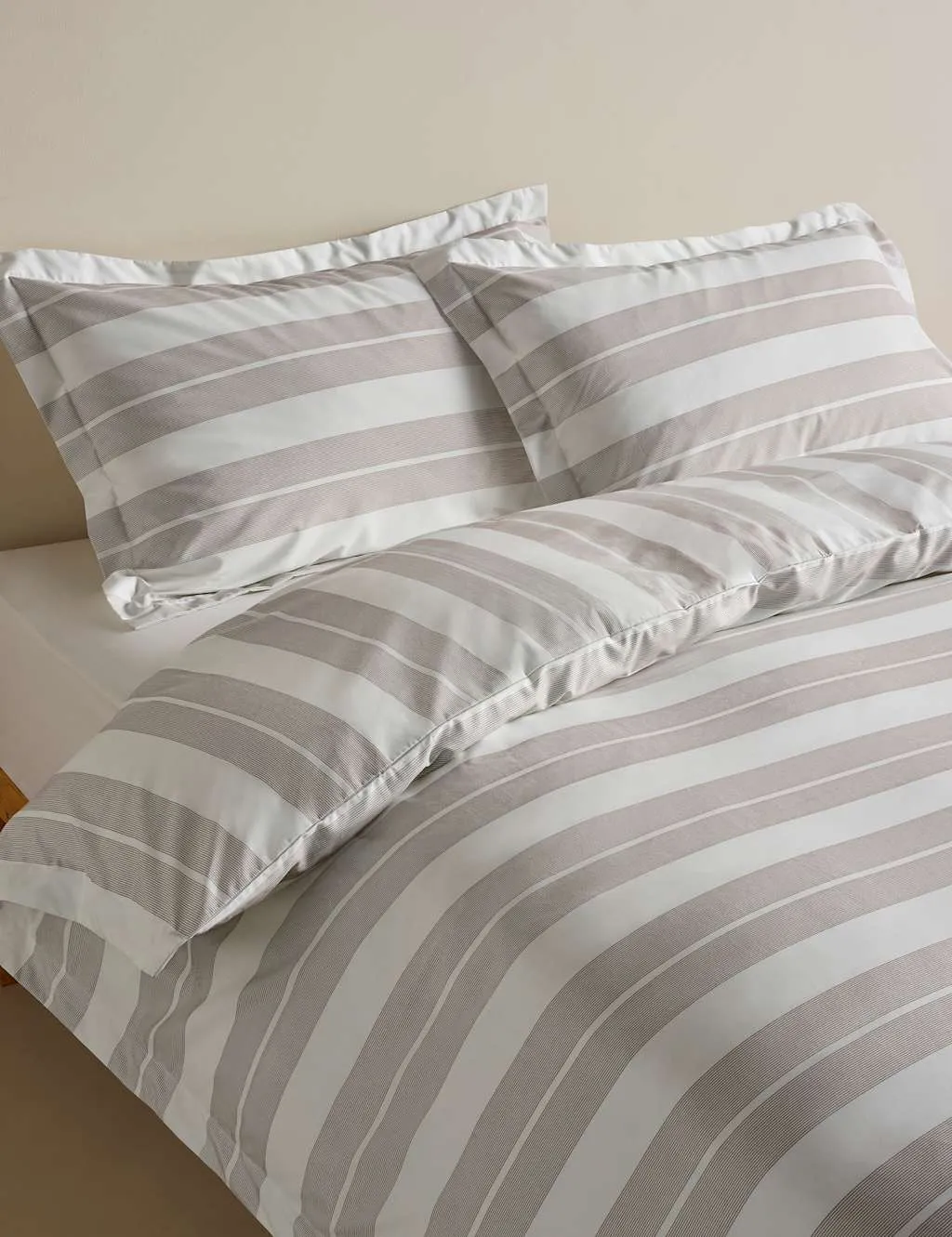 M&S Egyptian Cotton Wide Stripe Printed Bedding Set Mink