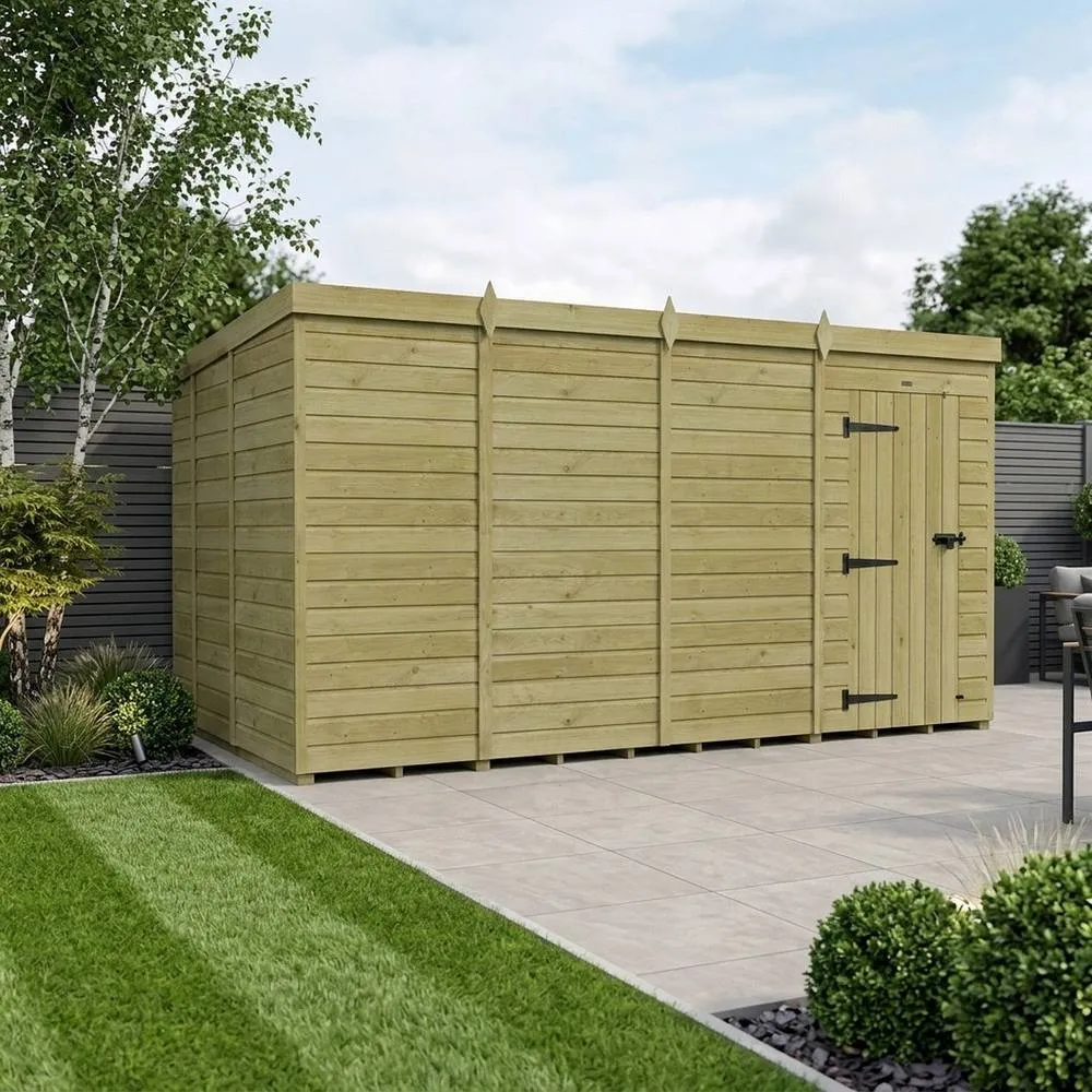 Buttercup Farm 16ft x 9ft Pent Garden Shed Single Door No Windows - Timber in Brown 2