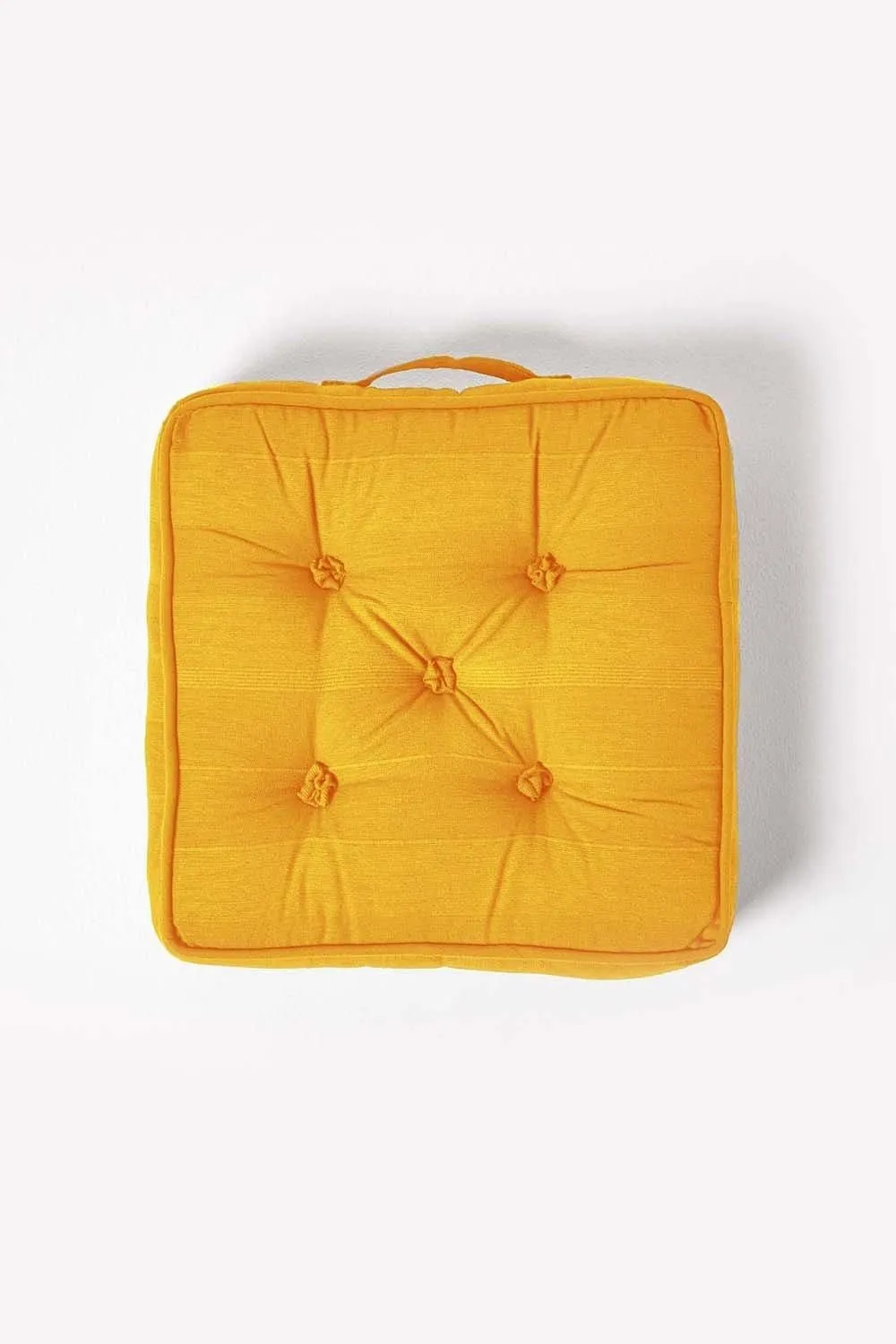 Homescapes Rajput Ribbed Cotton Floor Cushion in Bright Yellow 3