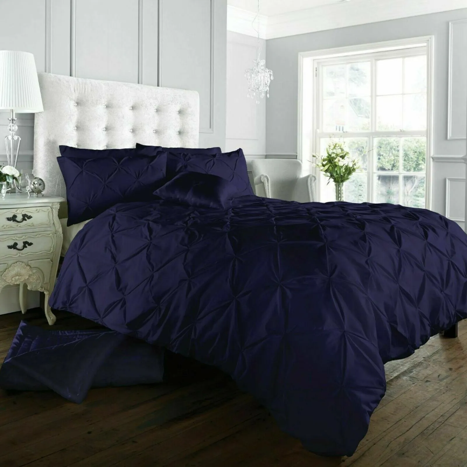 Smart Living Polycotton Pintuck Duvet Cover With Pillowcases in Navy 2