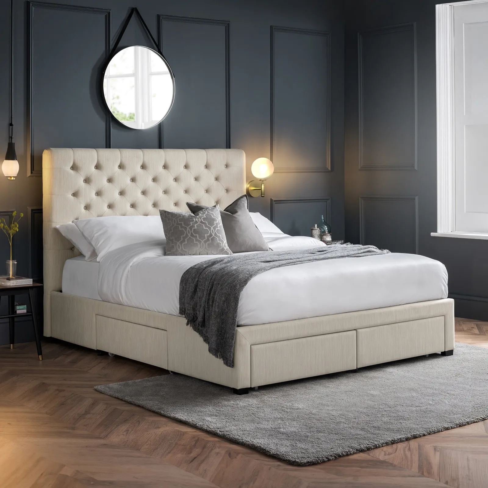 Wilton - Super King Size - 4 Drawer Storage Bed - Oatmeal - Fabric - 6ft - Happy Beds 1