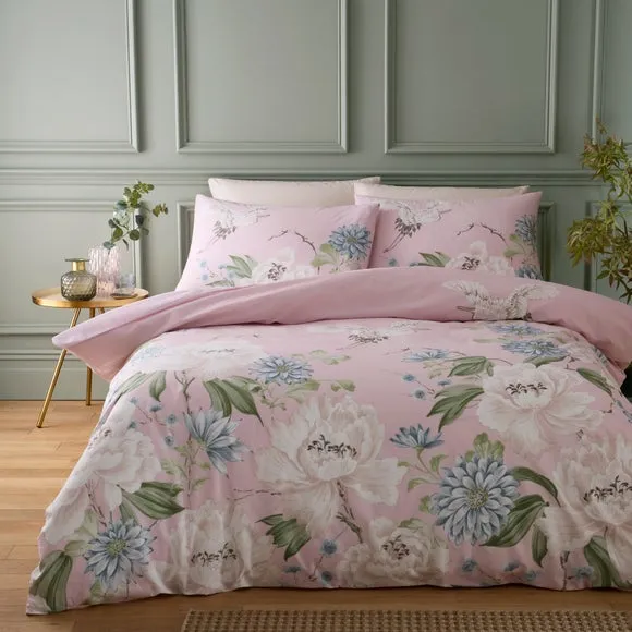 Cranes Floral 100% Cotton Duvet Cover & Pillowcase Set 1