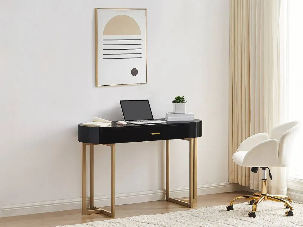 Vente-unique Console Desk With 1 Drawer - Lacquered MDF & Metal - Black & Gold 3