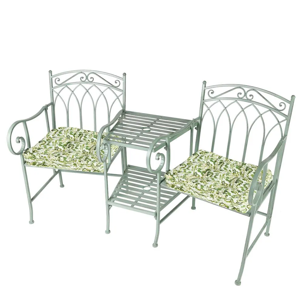 Dibor Vintage Green Arched Outdoor Garden Furniture Companion Seat Garden Bench with Free Set of 2 Green Box Cushions