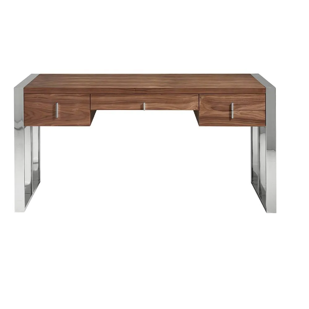 Angel Cerda Walnut Veneer Desk with Chromed Steel Legs & 4 in Brown 2
