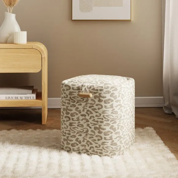 Leopard Print Jacquard Tray Table Storage Footstool