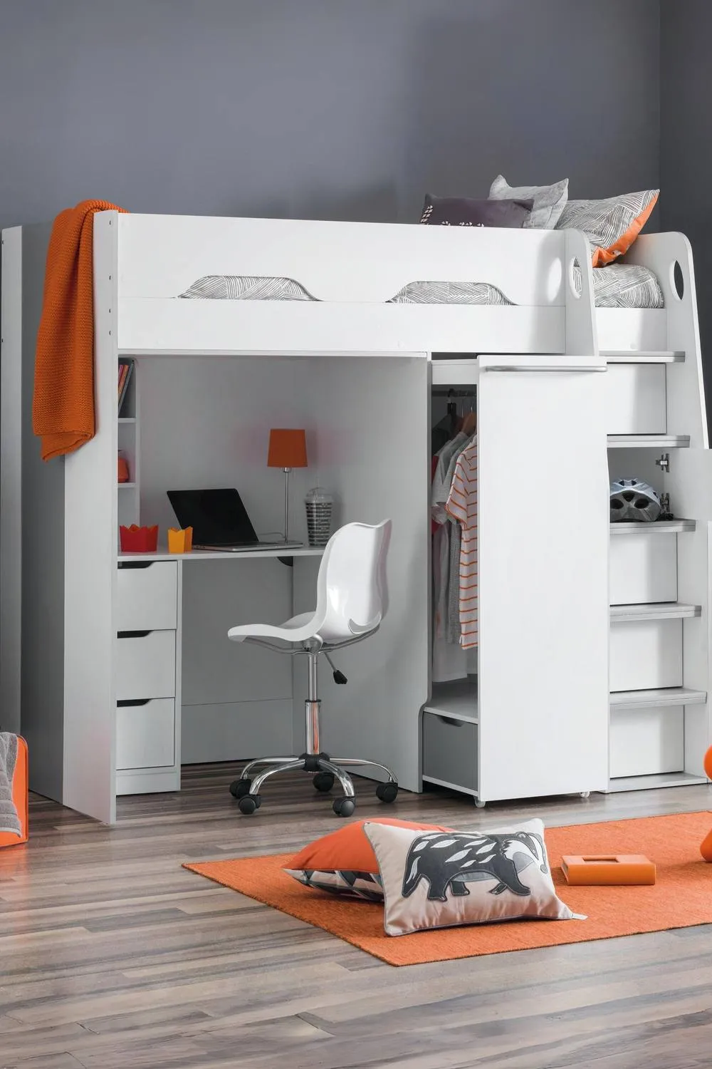 Julian Bowen Pegasus Highsleeper Loft Bed with Desk in White 1