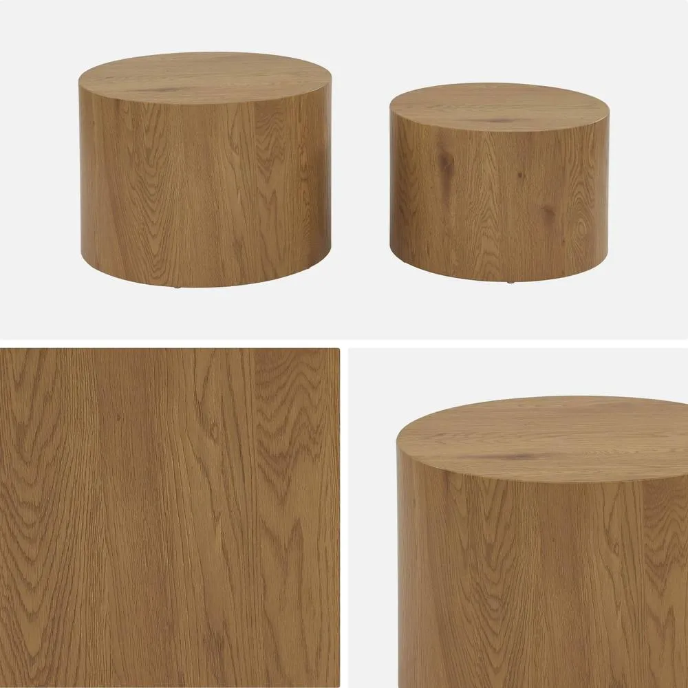 sweeek Set Of 2 Round Nesting Coffee Tables Wood Effect in Light Brown 3