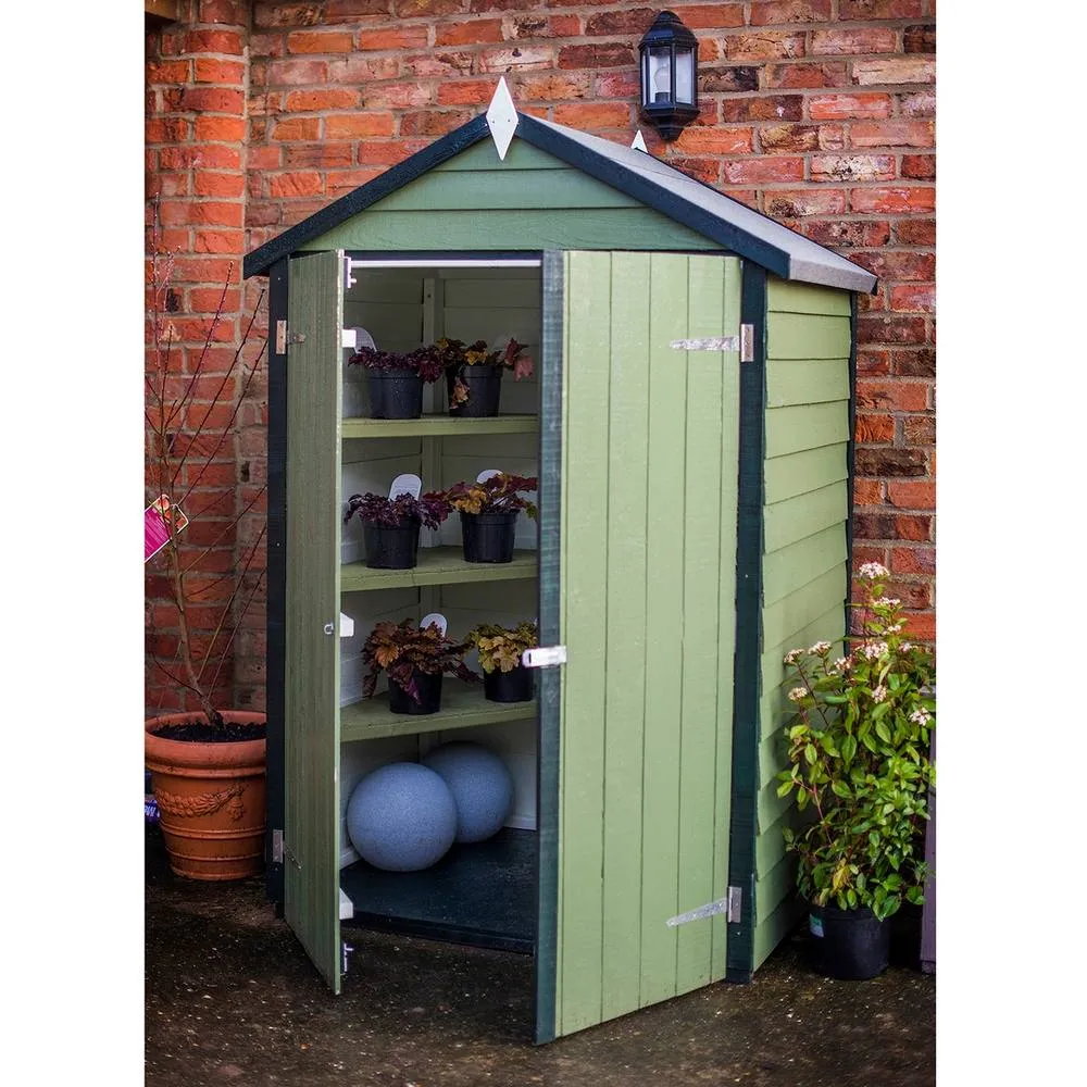 Shires Overlap 4x3 Feet Dip Treated Apex Shed Double Door - 3 Corner Shelves in Brown 4