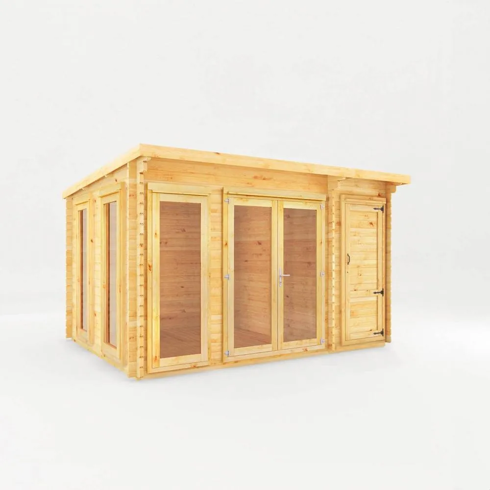 Mercia 4.1 x 3 m Studio Pent 28 mm Log Cabin with Side Shed in Natural