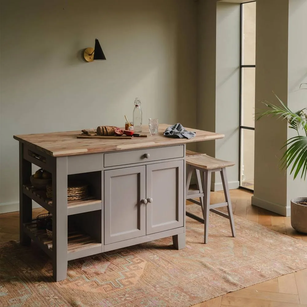 Statement Furniture Florence Bar Stool, Acacia Hardwood Rectangular Seat in Light Grey 6