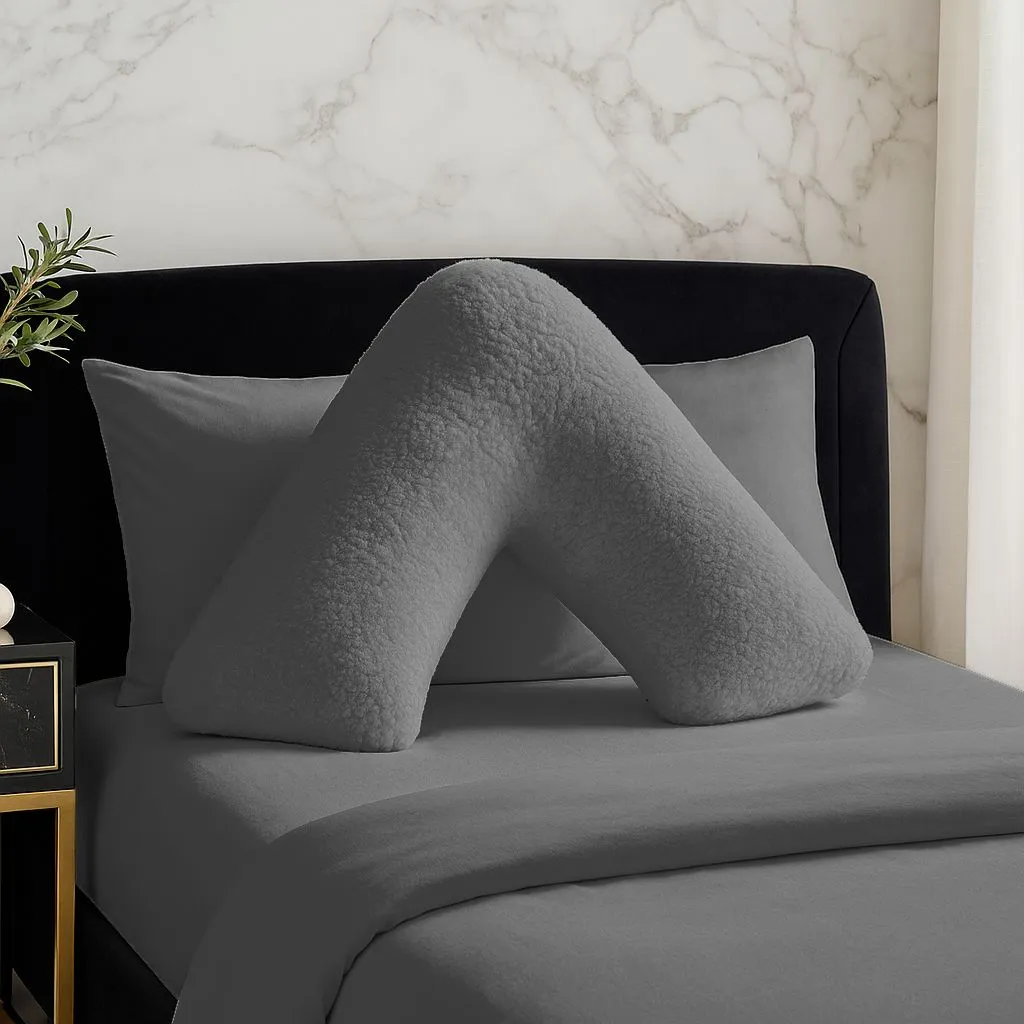 Snug City Teddy Bear Fleece Super Soft Cosy V Shape Pillowcase in Silver
