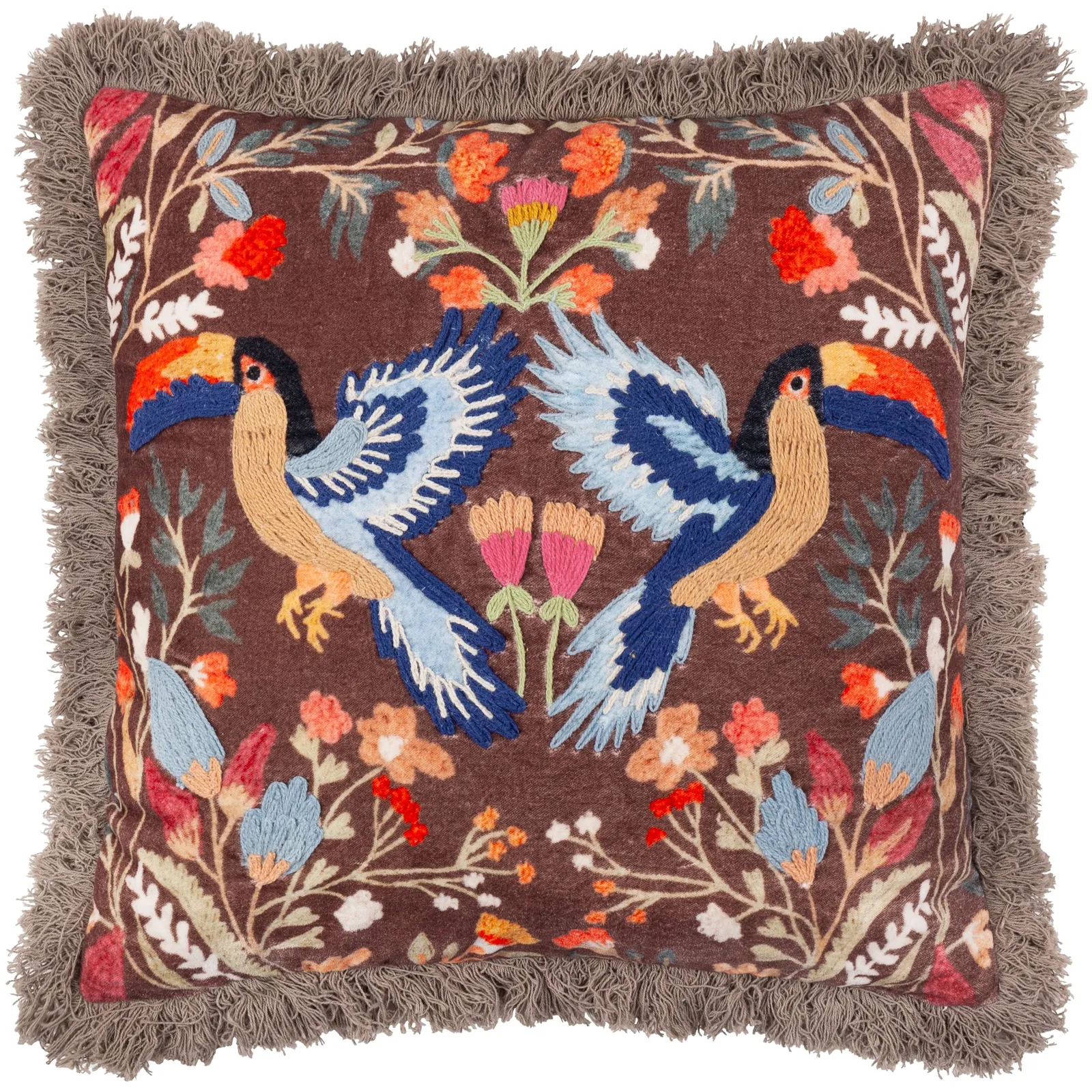 Wylder Tropics Mirrored Toucan Embroidered Cushion