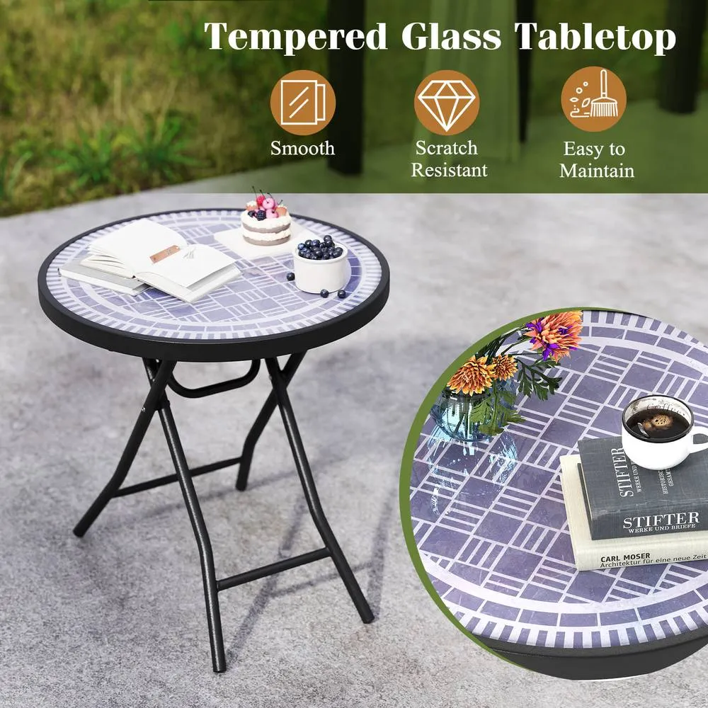 Costway Folding Glass Table Portable Patio Coffee Table w/Footpads-Grey in Grey 5