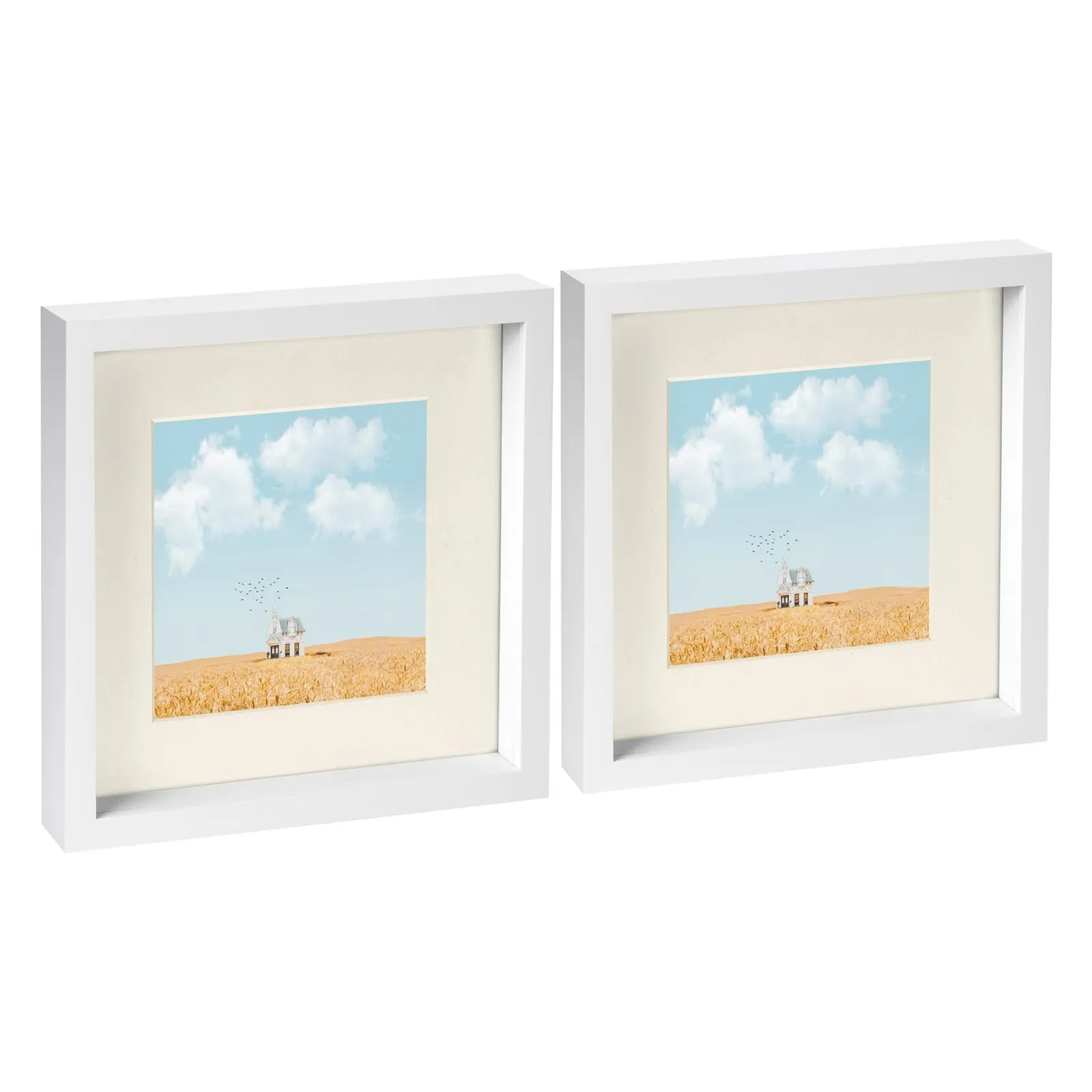 Nicola Spring 10" x 10" White 3D Box Photo Frames - 6" x 6" Mount - Pack of 2 in Ivory