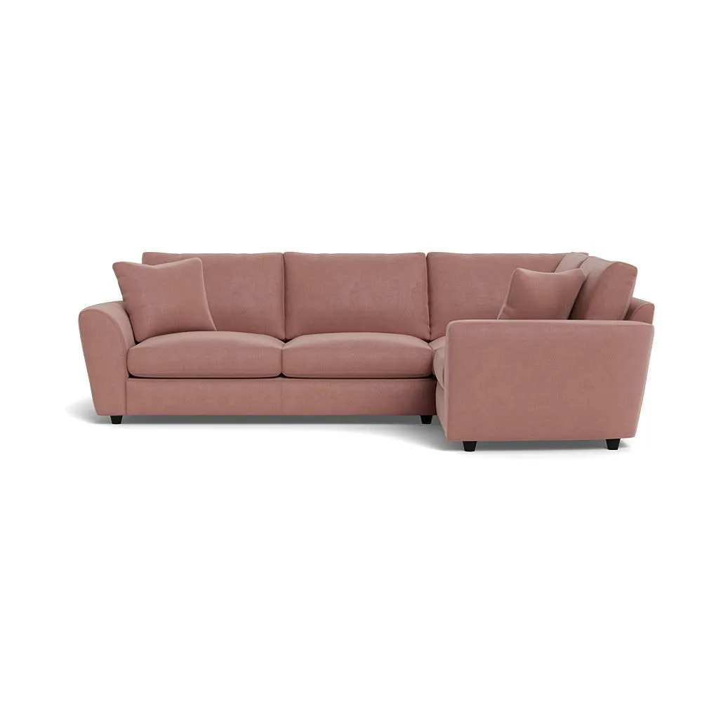 Heal's Snooze Right Hand Facing Corner Sofa Smart Luxe Velvet Dusky Pink Black Feet 1