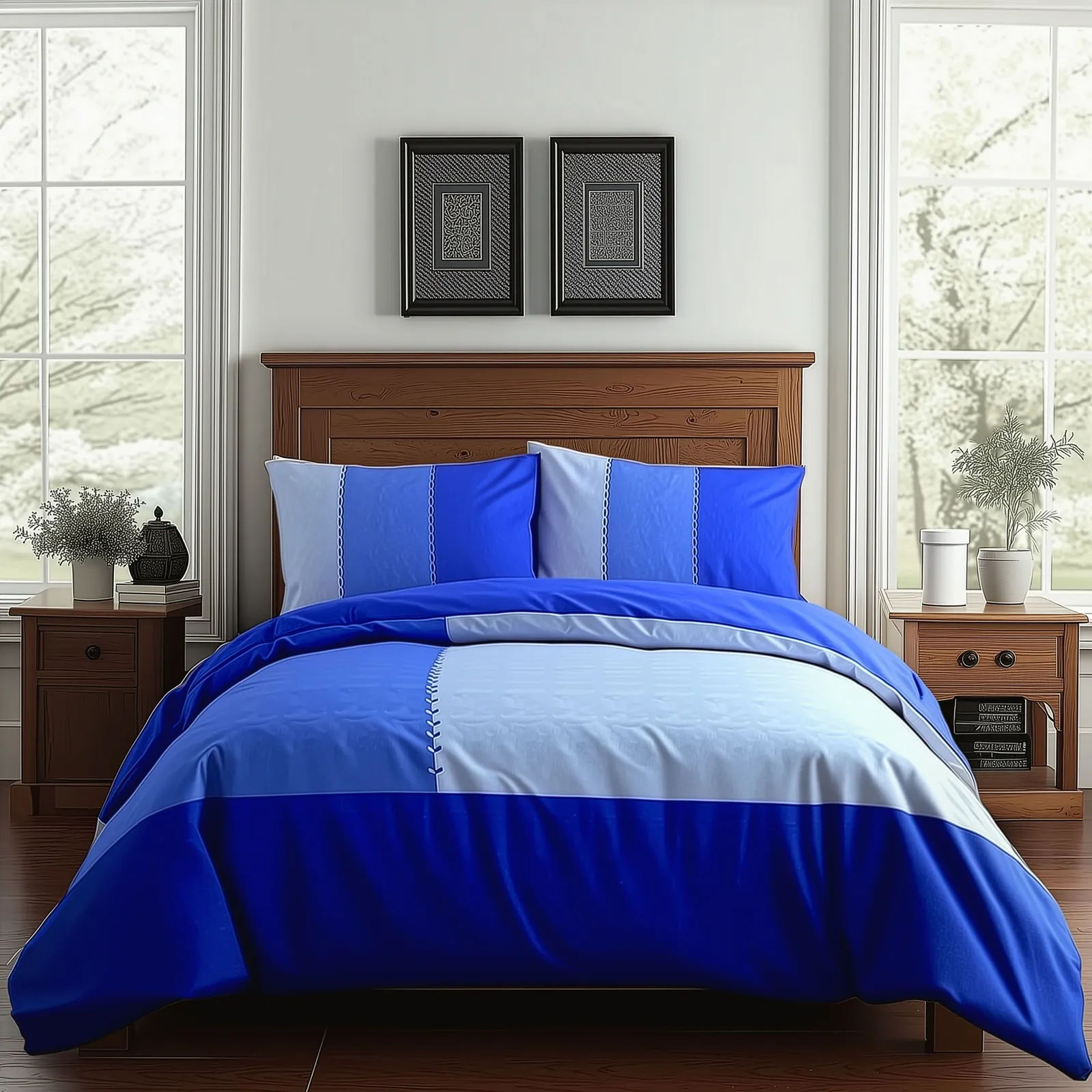 Snug City Duvet Cover & Pillowcase Set Patchwork Modern Design Bed Linen in Blue