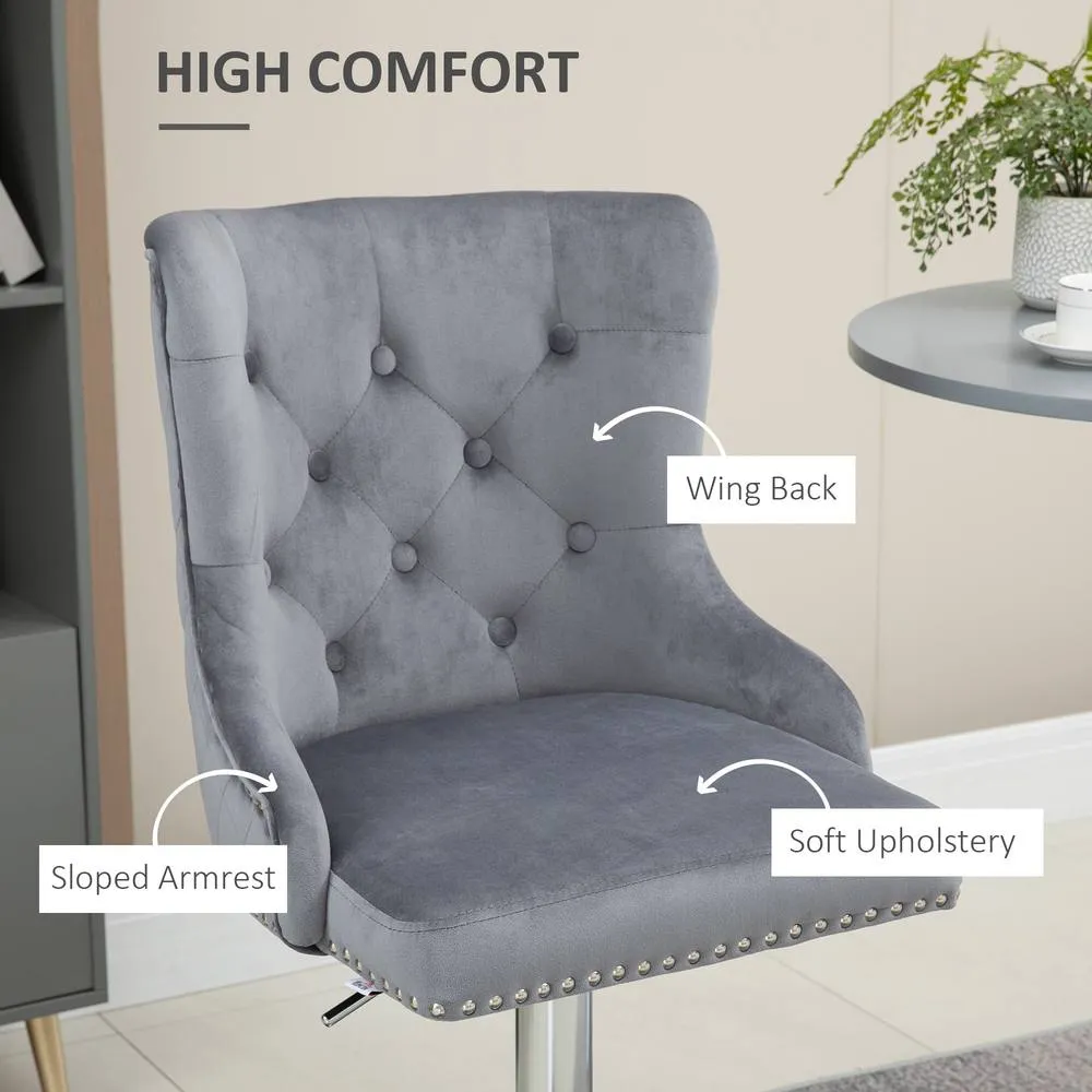 HOMCOM Bar Stools Set of 2, Swivel Velvet Barstools with Footrest, Grey 6