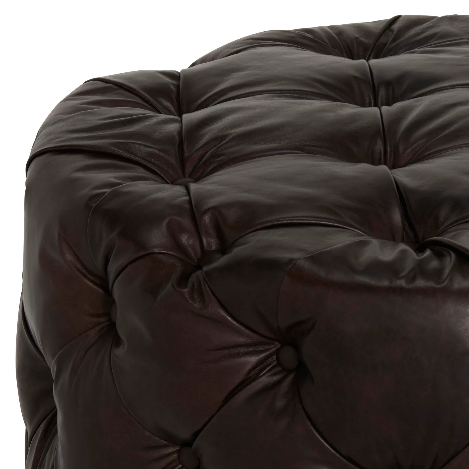 Timothy Oulton Lord Digsby Round Medium Footstool, Brown Leather | Barker & Stonehouse 3