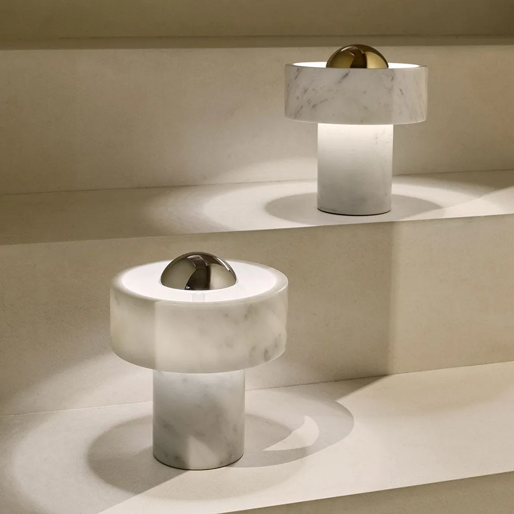 Tom Dixon Stone LED Portable Table Lamp White & Silver 4