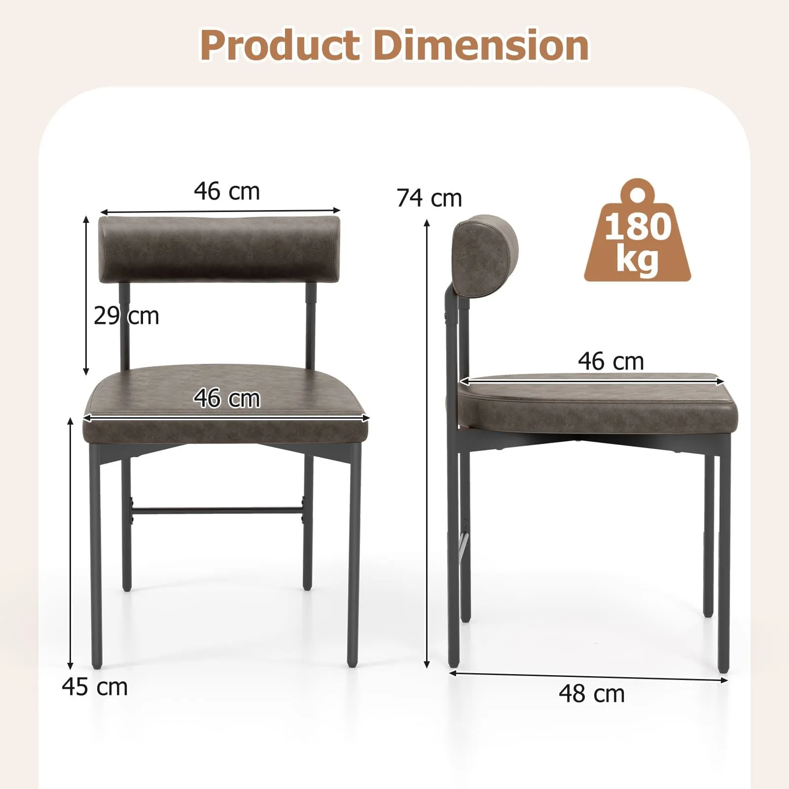 Costway Dining Chair Set of 2 Faux Leather Upholstered Kitchen Side Chair in Grey 2