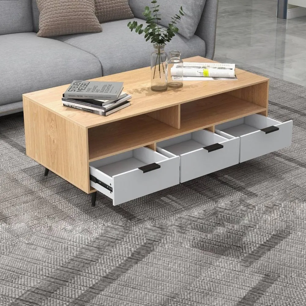 Costway 120cm Center Table Coffee Table with Storage in Natural 2