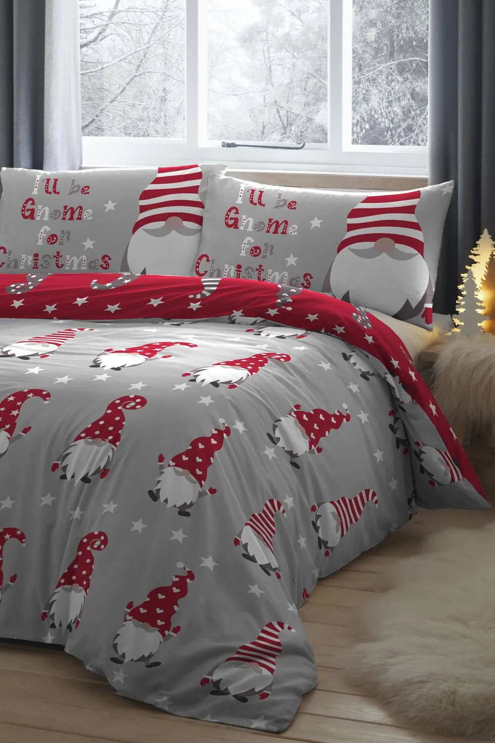 Fusion 'Christmas Gnome' Peach Finish Festive Duvet Cover Set in Silver 2