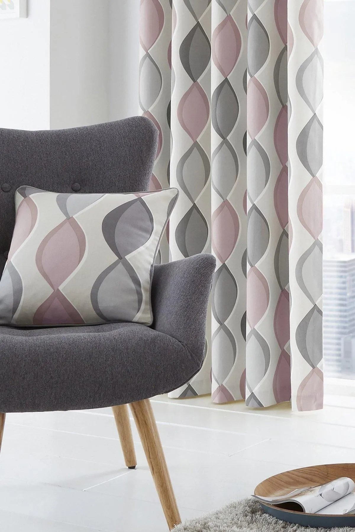 Fusion 'Lennox' Vertical Ogee Print Filled Cushion 100% Cotton in Rose 2
