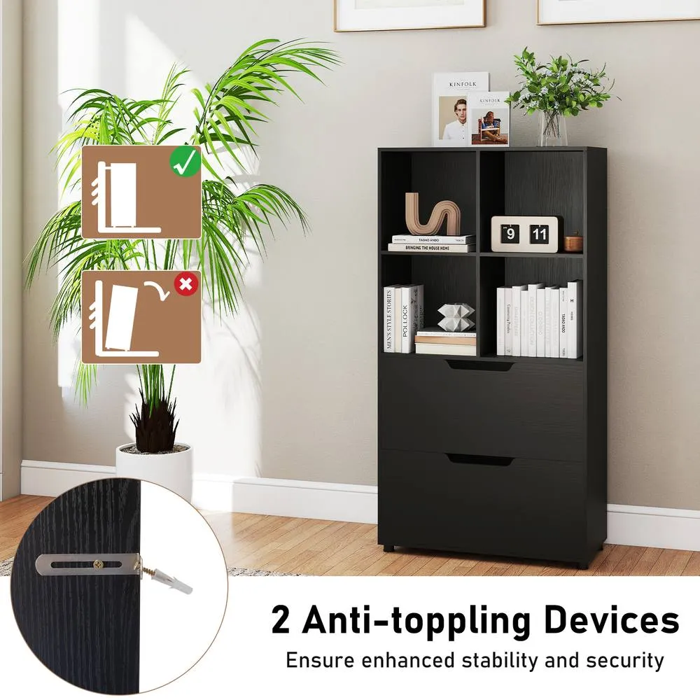 Costway 5-Tier Bookcase w/2 Drawers & 4-Cubes Tall Bookshelf Display Rack in Black 6